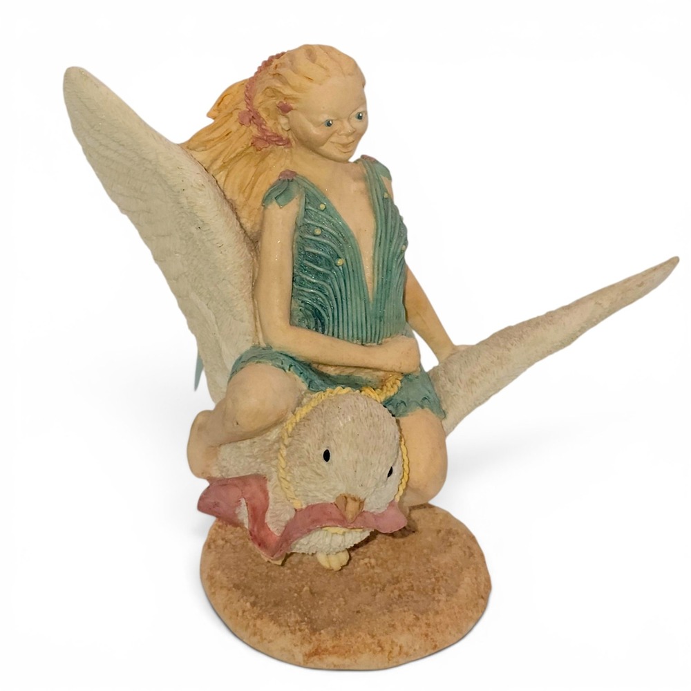 VTG Memoli Fantasy Fairy Flight Resin Sculpture Faerie On Bird Translucent Wings